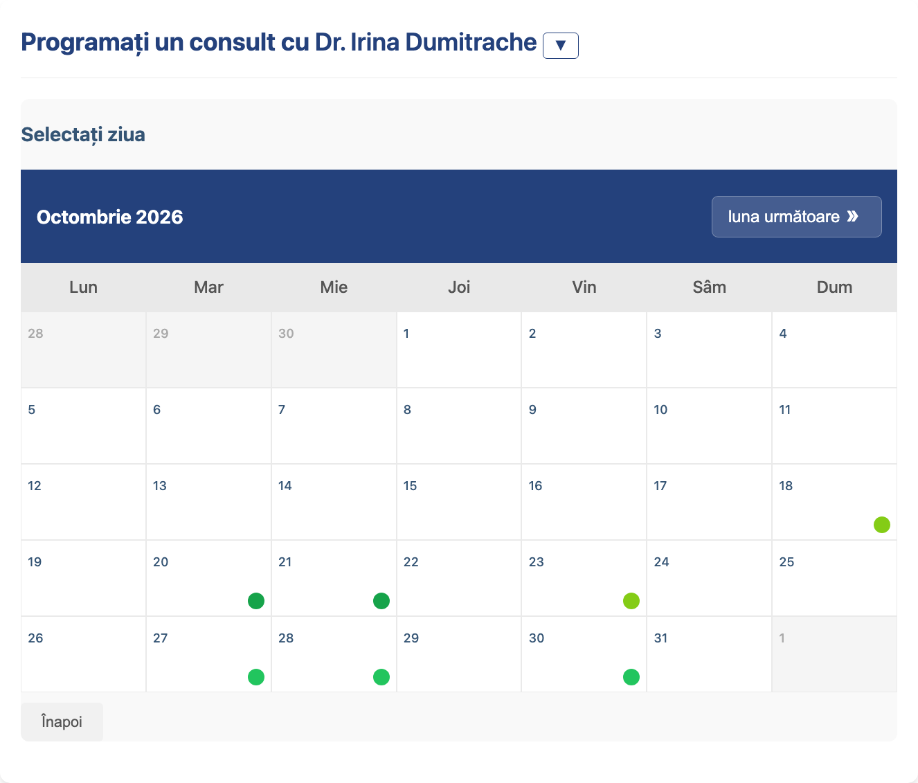 Calendarul arată zilele cu locuri libere